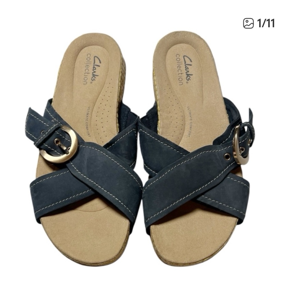 Clarks Reileigh May blue suede leather sandals size 9